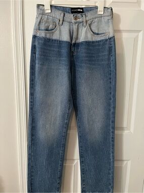 Fashion Nova Two-Tone Light and Dark Blue Slim Straight Jeans